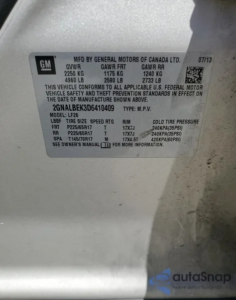 2013 Chevrolet Equinox Ls z USA, uszkodzony, nr VIN 2GNALBEK3D6410409